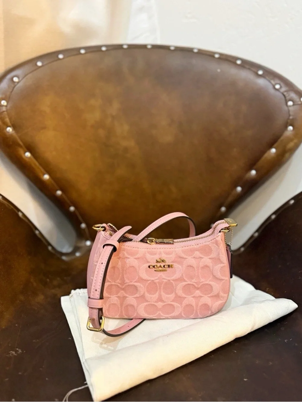Coach Teri Pink Signature Denim CFF97 Mini Crossbody Bag New
